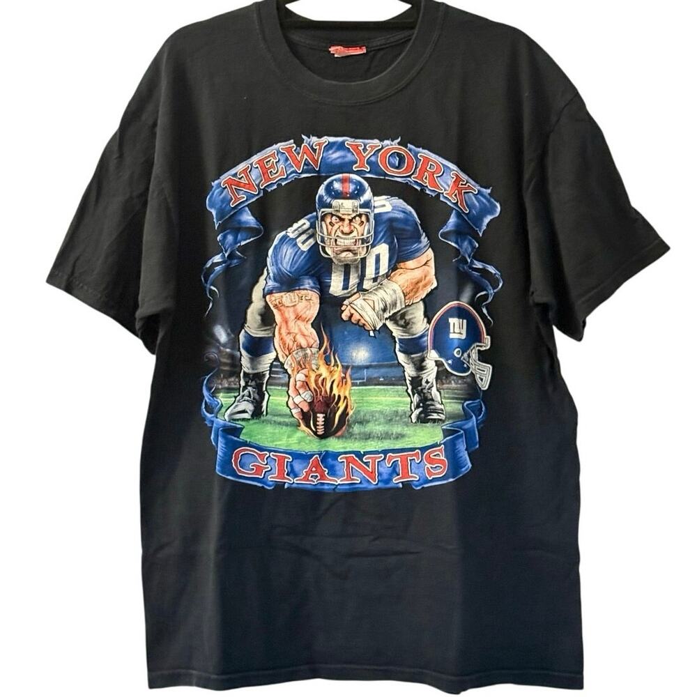 Vintage Y2K New York Giants Player Flaming Football NFL Shirt Adult XL